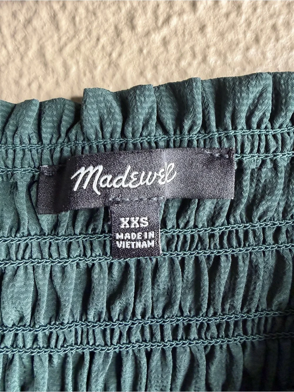 Madewell  Smocked Square-Neck Long Sleeve Top -‎ Teal Green